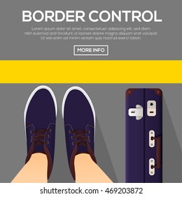 Border control banner with first person view, time to travel. 