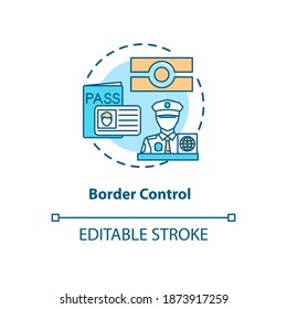 Icono de concepto de control de borde. Biometría de uso diario. Ilustración de línea delgada del sistema de reconocimiento de gente futurista. Dibujo de color RGB con contorno aislado del vector. Trazo editable