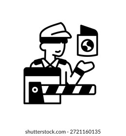 Border Control Customs Officer Gate Check Icon Solid Black Style Isolated White Background