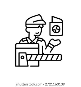 Border Control Customs Officer Gate Check Icon for Security Management Line Style Isolated White Background