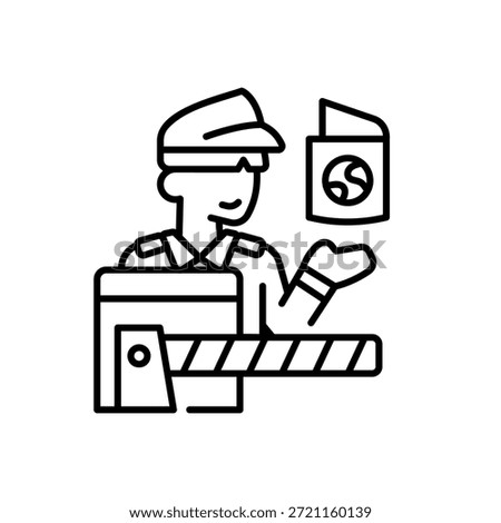 Border Control Customs Officer Gate Check Icon for Security Management Line Style Isolated White Background