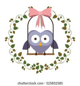 border of creepers with owl on swing