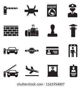 Border Crossing Icons. Black Flat Design. Vector Illustration. 