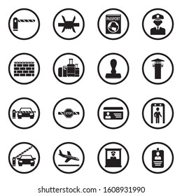 Border Crossing Icons. Black Flat Design In Circle. Vector Illustration.