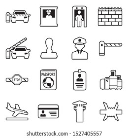 Border Crossing Icons. Line With Fill Design. Vector Illustration.