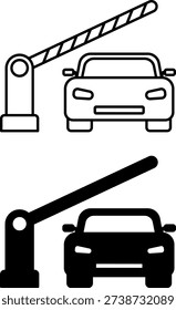 Border Crossing Icons. Line and Glyph Vector Icons. Barrier and Car. Vehicle Movement Across the State Border, Checkpoint. Migration Concept