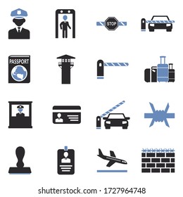 Border Crossing Icons. Two Tone Flat Design. Vector Illustration.