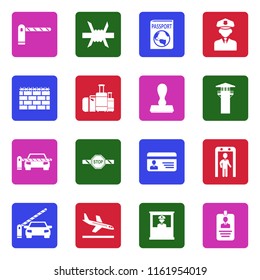 Border Crossing Icons. White Flat Design In Square. Vector Illustration. 