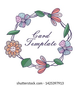 Border with cute flowers. Postcard, greeting card design. Vector illustration.