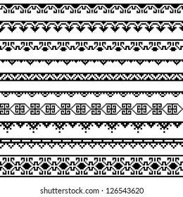 Border decoration elements patterns in black and white colors. Most popular ethnic border in one mega pack set collections . part 2. Vector illustrations.