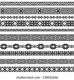 Border decoration elements patterns in black and white colors. Most popular ethnic border in one mega pack set collections 2. Vector illustrations.