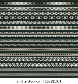 Border decoration elements patterns in black and white colors. Most popular ethnic border in one mega pack set collections. Vector illustrations. Could be used as divider, frame, etc 