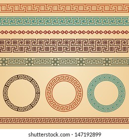 Border decoration elements patterns in different colors. Most popular ethnic border in one mega pack set collections. Vector illustrations. Could be used as divider, frame, etc