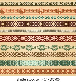 Border decoration elements patterns in different colors. Most popular ethnic border in one mega pack set collections. Vector illustrations. Could be used as divider, frame, etc