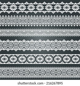 Border decoration elements patterns in white color isolated on chalkboard background. Vector illustrations.  All objects are separated, the can be scaled or recolored without quality loss. 