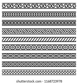 Border Decoration Seamless Patterns Set on White Background. Vector