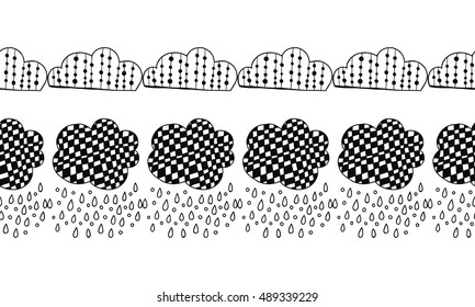 Border of decorative clouds for decoration, cards, scrapbooking. Doodles illustration