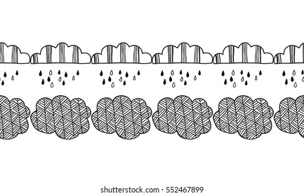 Border of decorative clouds for decoration, cards, scrapbooking. Doodles illustration