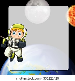 Border design with astronaunt in space illustration