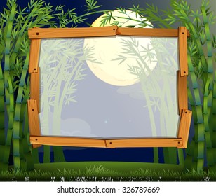 Border design with bamboo forest at night illustration