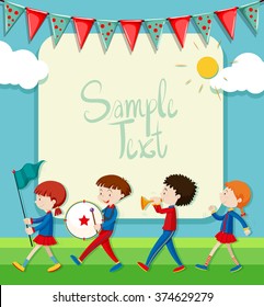 Border design with band marching in the park illustration