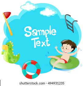 Border design with boy in the pool illustration