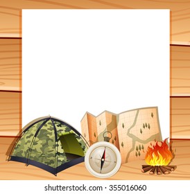 Diseño de la frontera con la ilustración de equipos de acampada