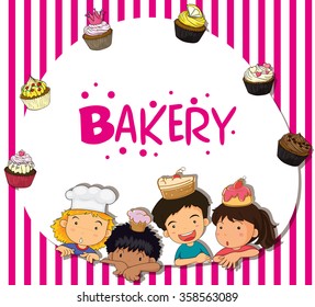 Border design with children and bakery illustration