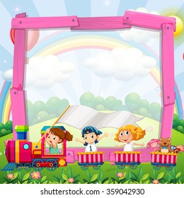 Border design with children on the train illustration