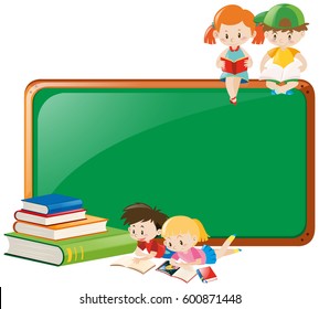 Border design with children reading books illustration
