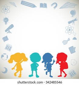 Border design with children and school icons illustration