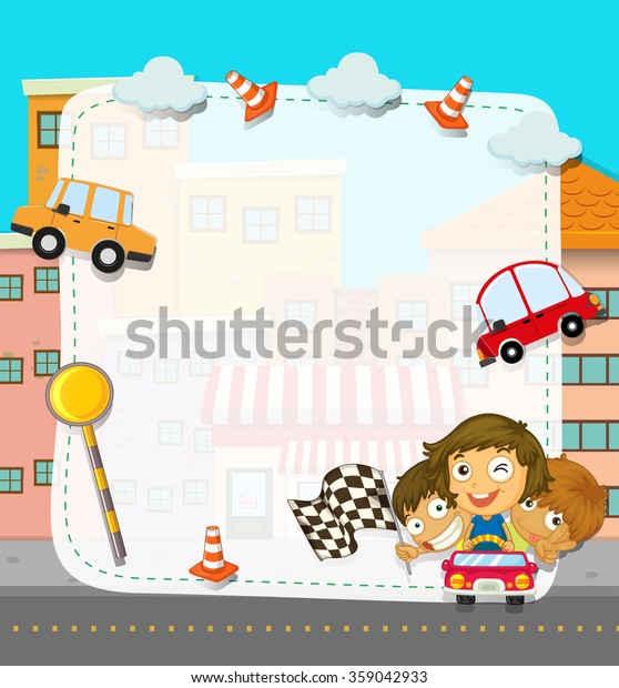 Border\
design with children and traffic\
illustration