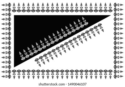 Border design concept of Flower with leaves and dots - Indian Traditional and Cultural Rangoli, Alpona, Kolam or Paisley vector line art with black and white background