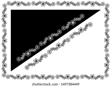 Border design concept of Flower With Leaves and vines - Indian Traditional and Cultural Rangoli, Alpona, Kolam or Paisley vector line art with black and white background