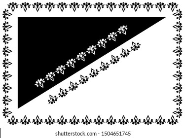 Border design concept of Flower with Leaves and Spirals - Indian Traditional and Cultural Rangoli, Alpona, Kolam or Paisley vector line art with black and white background