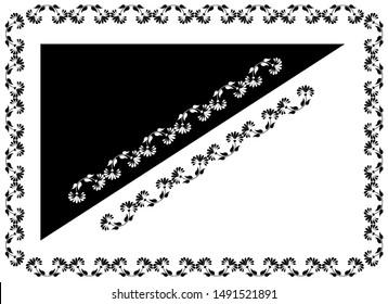 Border Design Concept of Flower with petals, Leaves and spirals - Indian Traditional and Cultural Rangoli, Alpona, Kolam or Paisley vector line art with black and white background