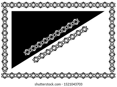 Border design concept of Flower petals   with leaves - Indian Traditional and Cultural Rangoli, Alpona, Kolam or Paisley vector line art with black and white background