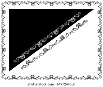 Border design concept of Lotus Flower With Spirals and dots - Indian Traditional and Cultural Rangoli, Alpona, Kolam or Paisley vector line art with black and white background