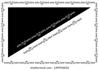 Border design concept of Lotus Flower with other flower and spirals - Indian Traditional and Cultural Rangoli, Alpona, Kolam or Paisley vector line art with black and white background