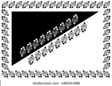 Border design concept of Rose flower with leaves - Indian Traditional and Cultural Rangoli, Alpona, Kolam or Paisley vector line art