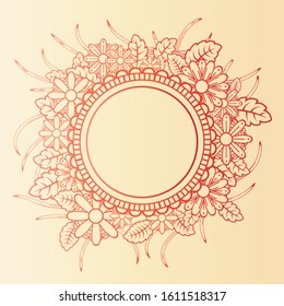 Border design with floral background. Geometric shape of modern autumn template. Floral doodle for invitation bakcground. Vector eps 10.