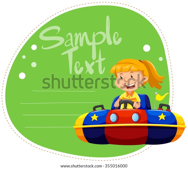 Border\
design with girl in bumping car\
illustration