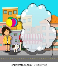 Border design with girl and dog illustration