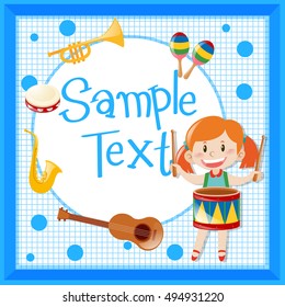 Diseño de borde con ilustración de tambor de niña