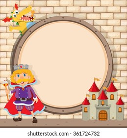 Diseño de borde con ilustración de rey y dragón