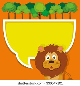 Border design with lion and forest illustration
