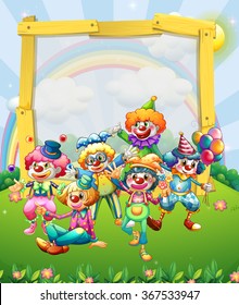 Border design with many clowns illustration