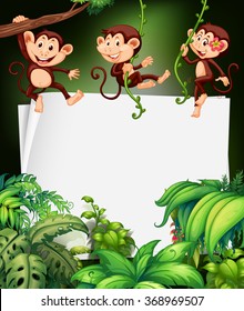 Border design with monkey on the tree illustration