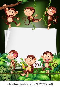 Border design with monkeys in the forest illustration