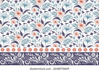 border design with one line floral seamless pattern made for nature inspired wrapping, bedsheet covers, and fashion textile print

